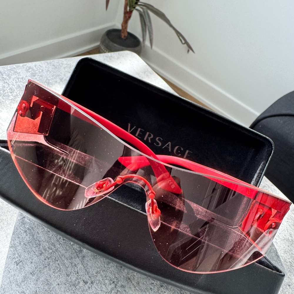 Authentic! Versace Red Shield Sunglasses Futuristic Design